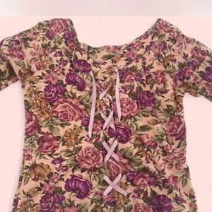 Vintage Floral Lace-Up Blouse